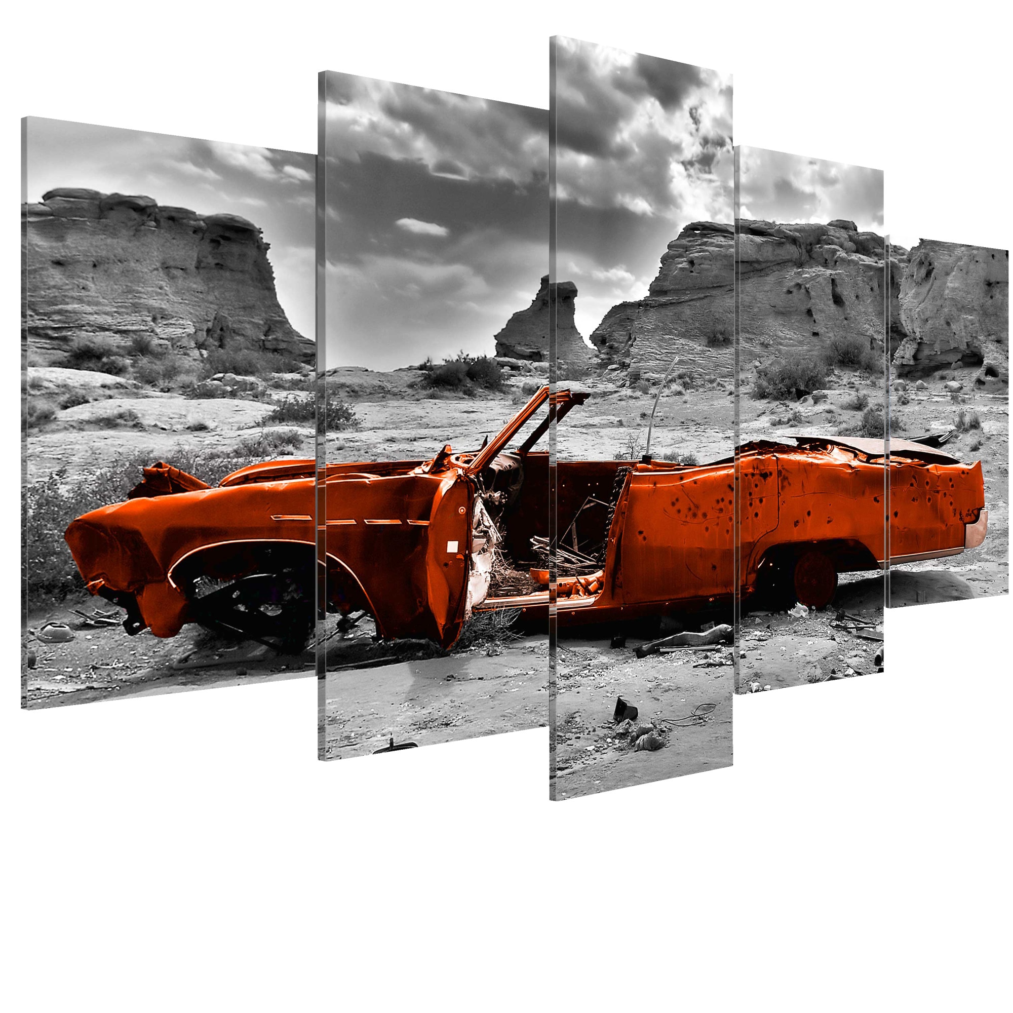 Tablou canvas 5 piese - MaSina portocalie - 200 x 100 cm
