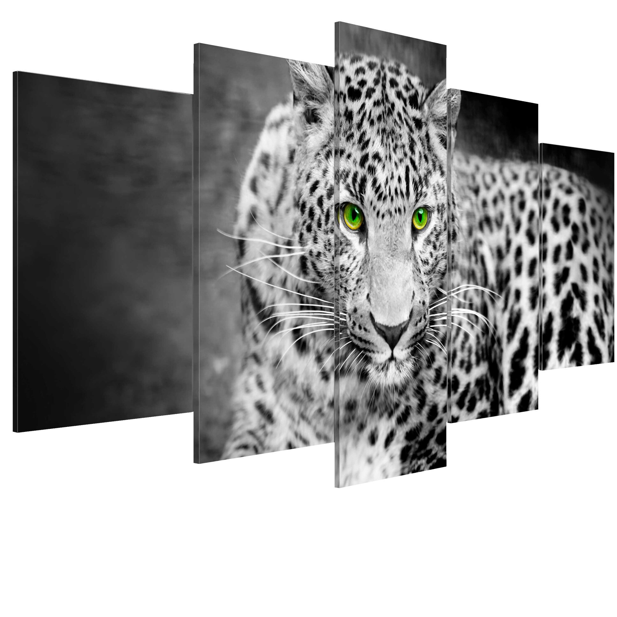 Tablou canvas 5 piese - Leopard alb-negru - 200 x 100 cm