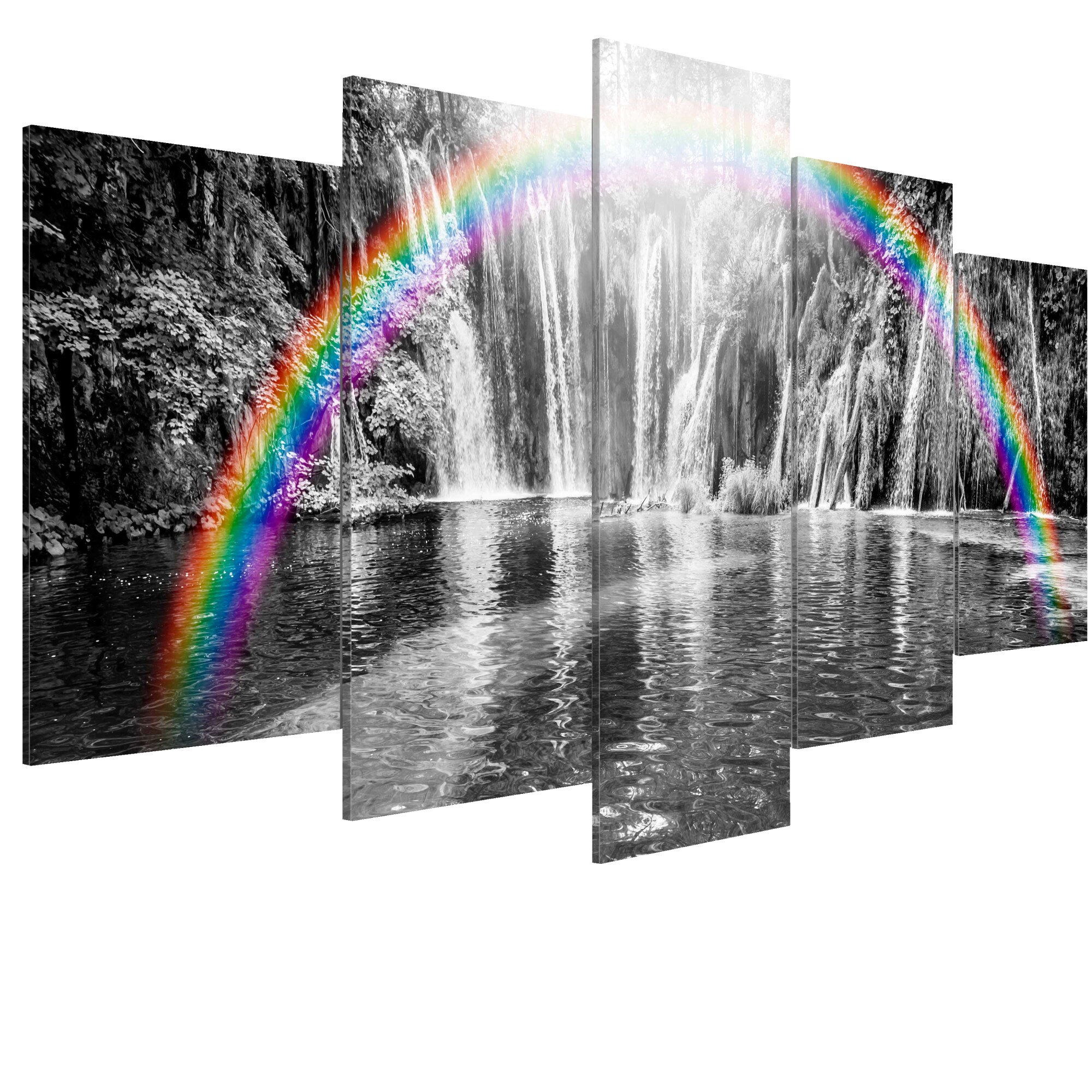 Tablou canvas 5 piese - Curcubeu pe gri - 200 x 100 cm