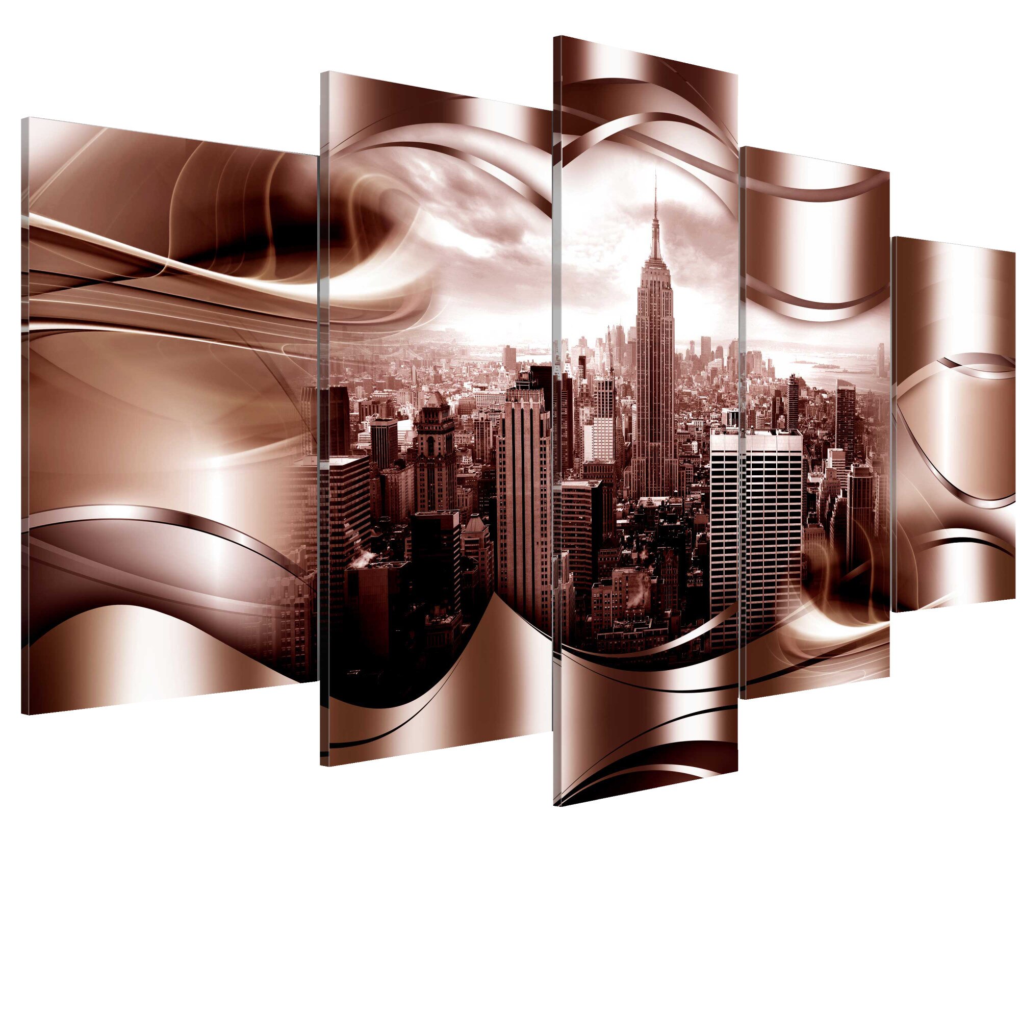 Tablou canvas 5 piese - Burgundia New York - 100 x 50 cm