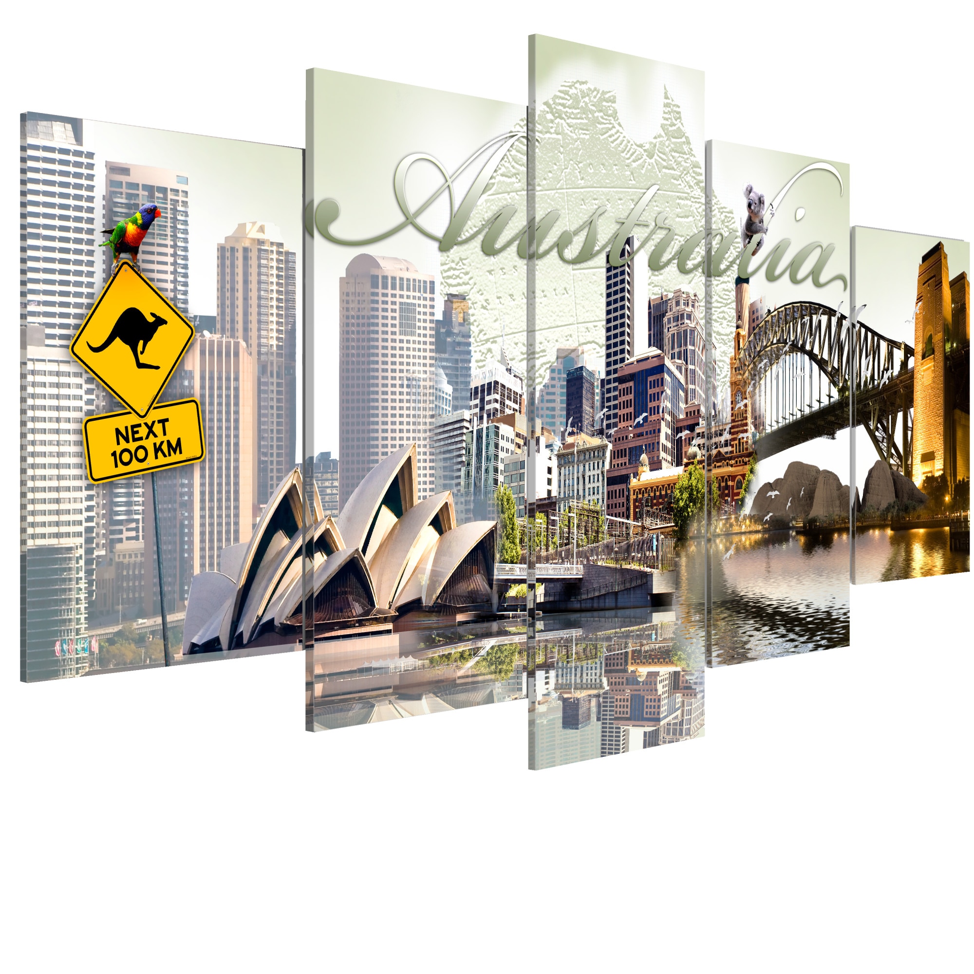 Tablou canvas 5 piese - Bine ati venit In Australia! - 100 x 50 cm