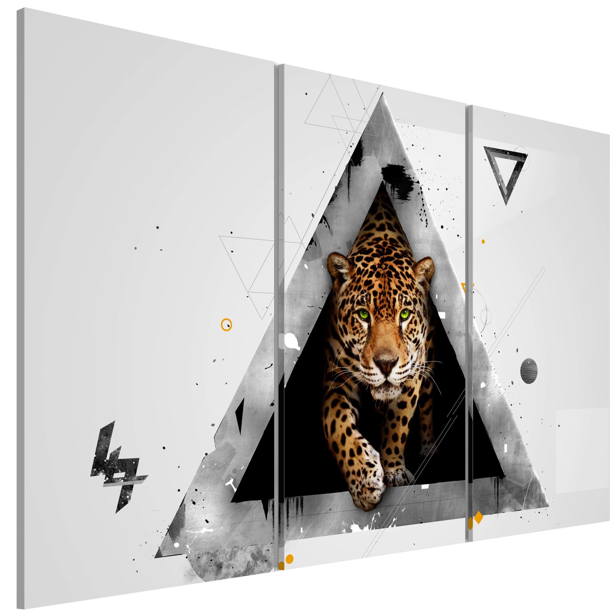 Tablou canvas 3 piese - Ghepard verde cu ochi verzi - 90 x 60 cm