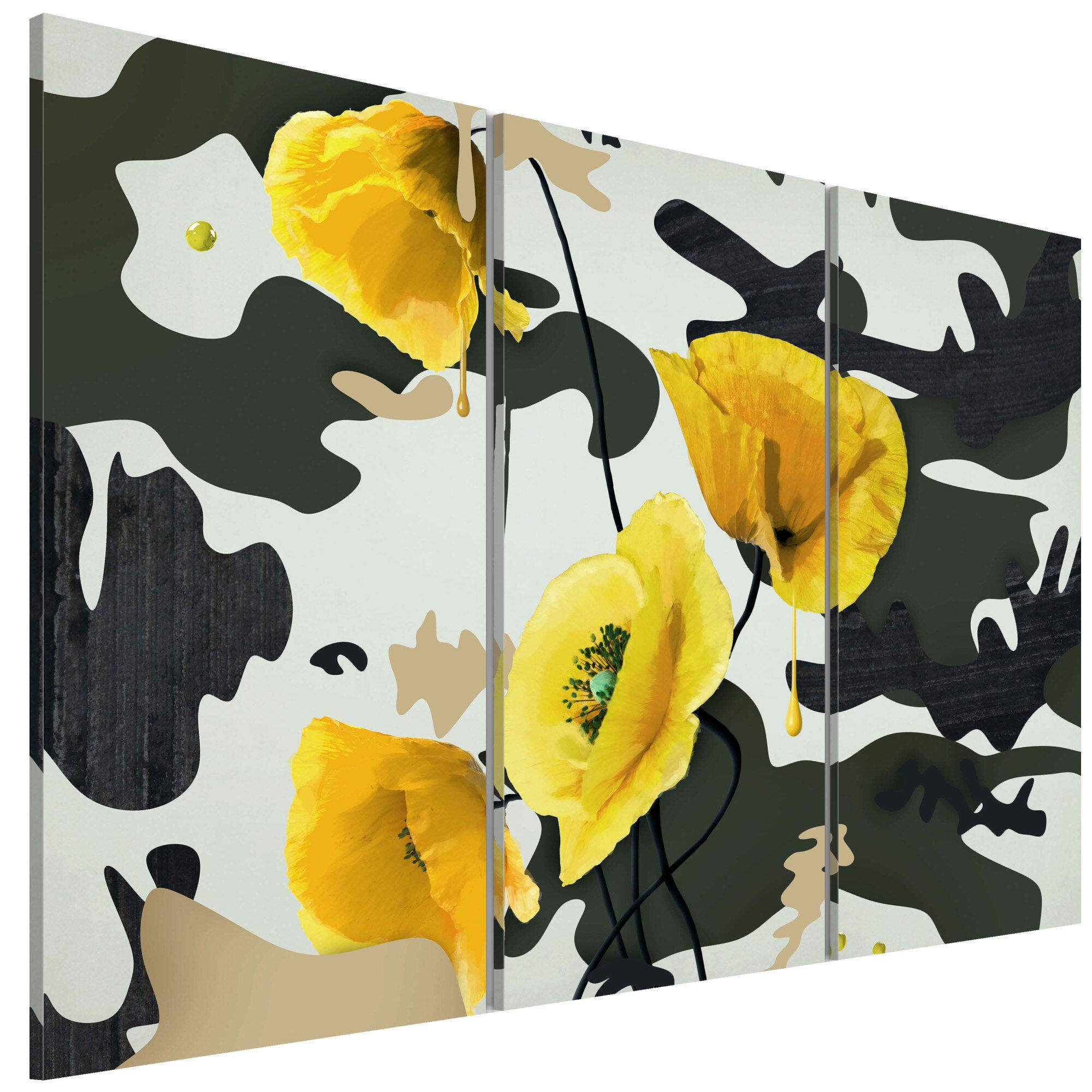 Tablou canvas 3 piese - Pictat de triptic cu maci - 90 x 60 cm