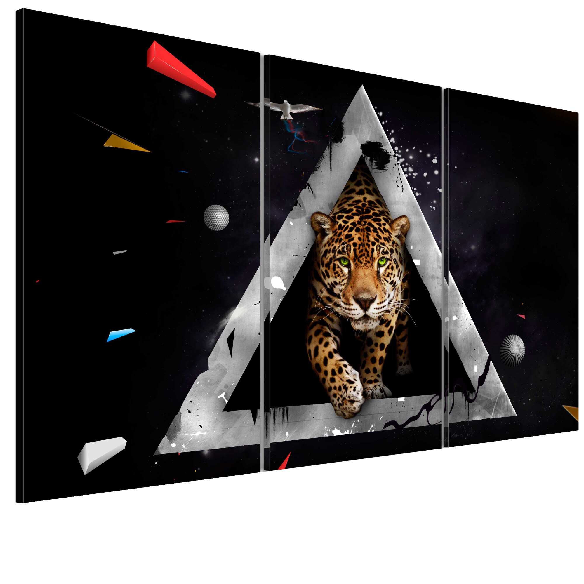 Tablou canvas 3 piese - Ghepard care vine! - 90 x 60 cm