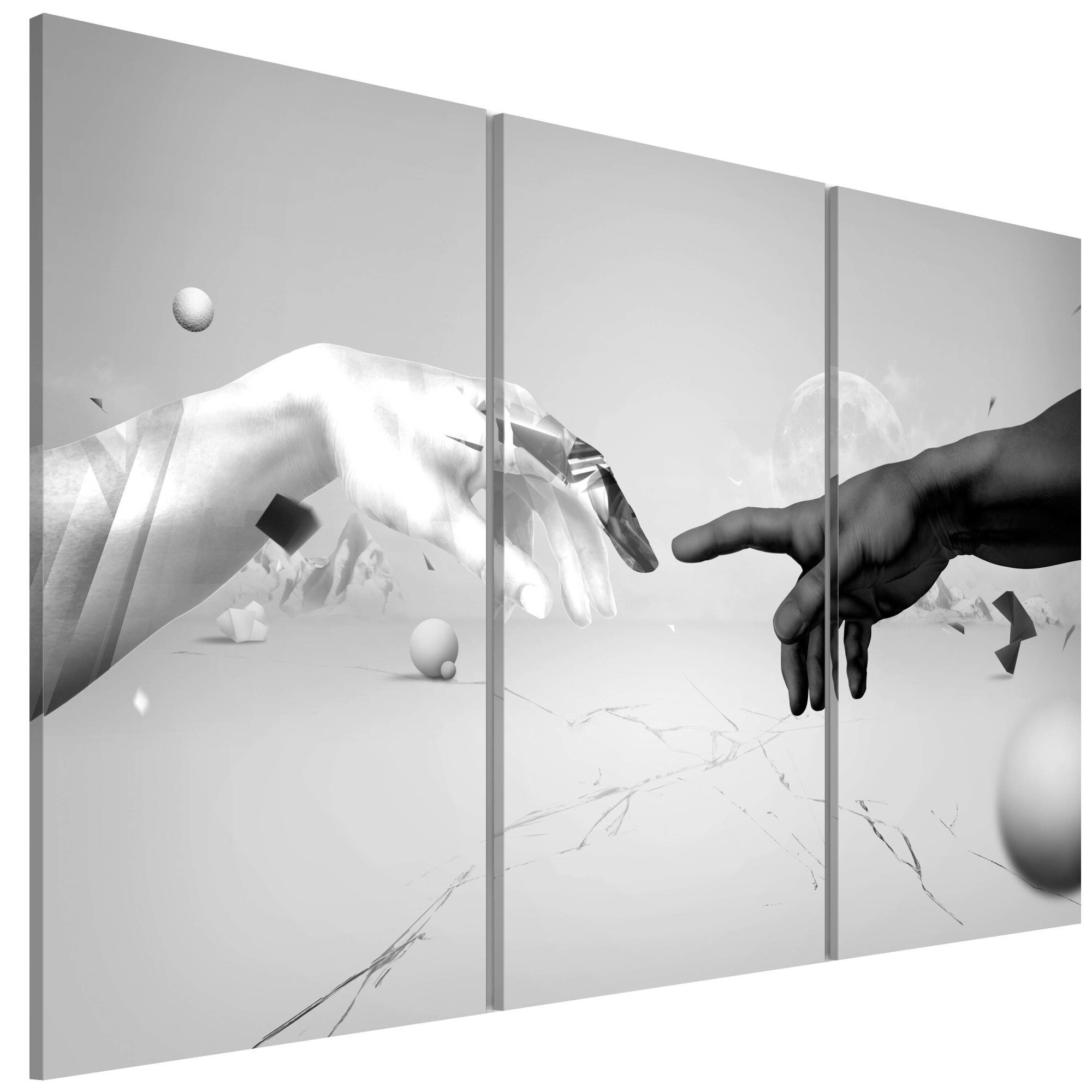 Tablou canvas 3 piese - Atingeti alb-negru - 90 x 60 cm