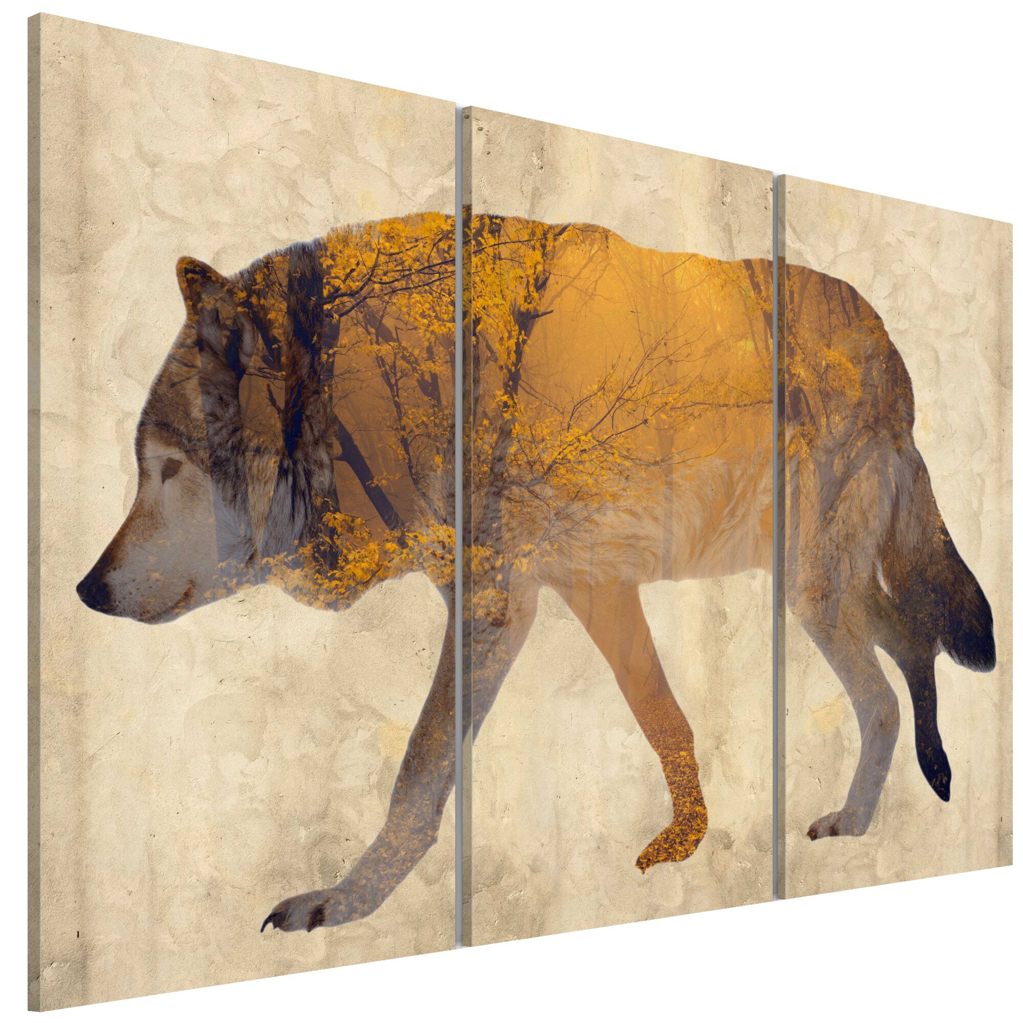 Tablou canvas 3 piese - Lupul ratacitor - 90 x 60 cm