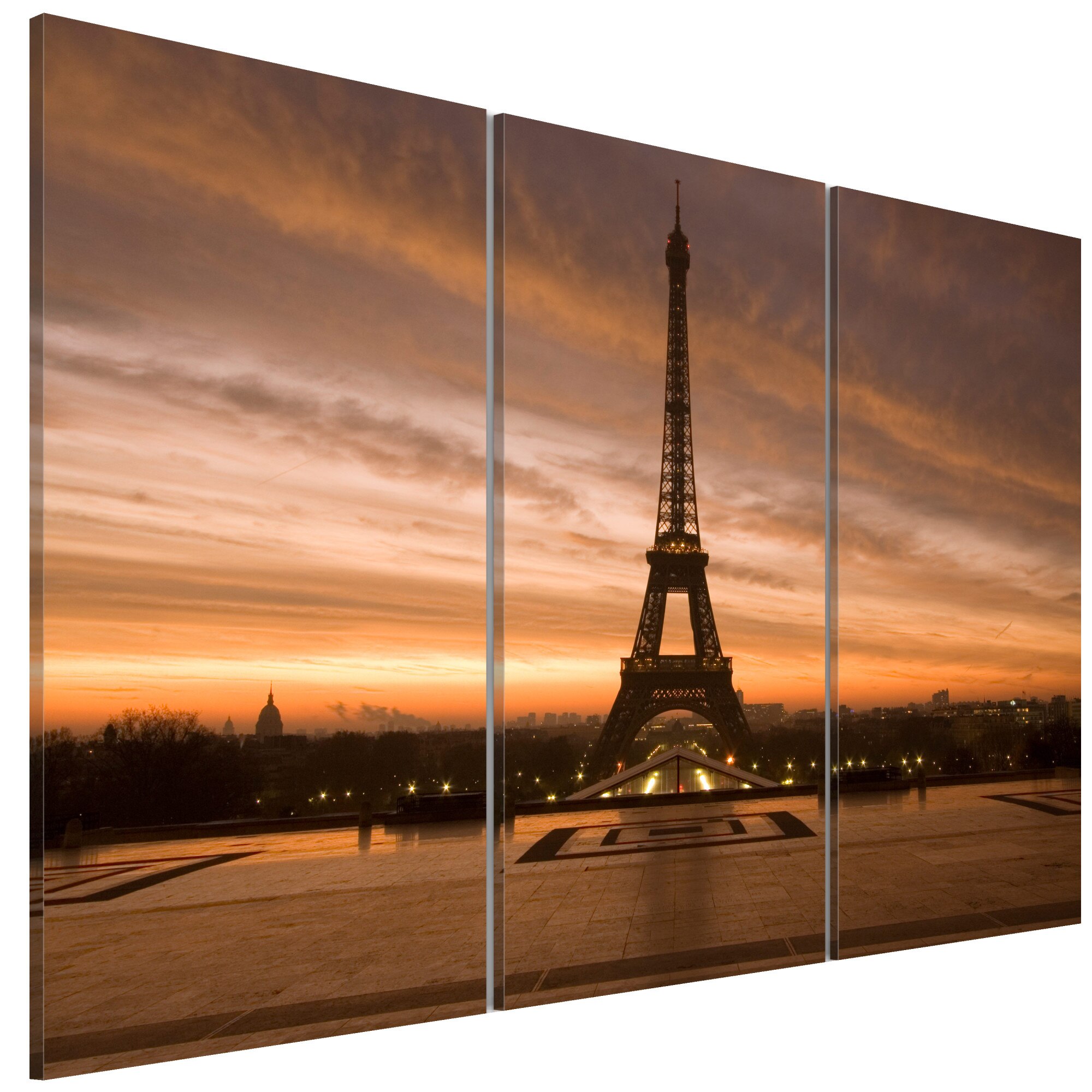 Tablou canvas 3 piese - Turnul Eiffel la amurg - 90 x 60 cm