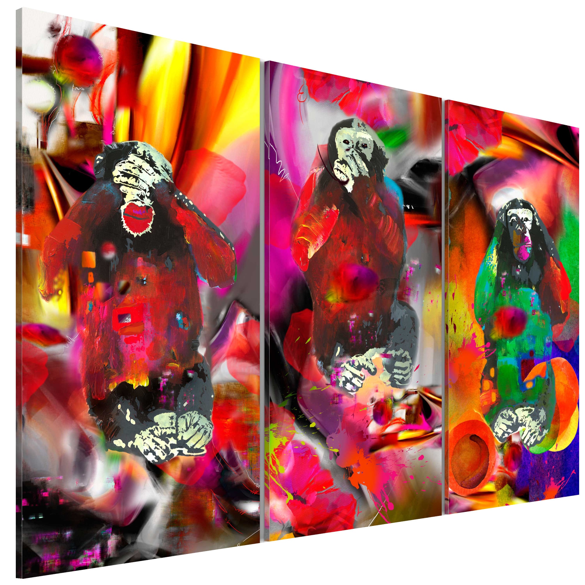 Tablou canvas 3 piese - Tripticul Crazy Monkeys - 90 x 60 cm