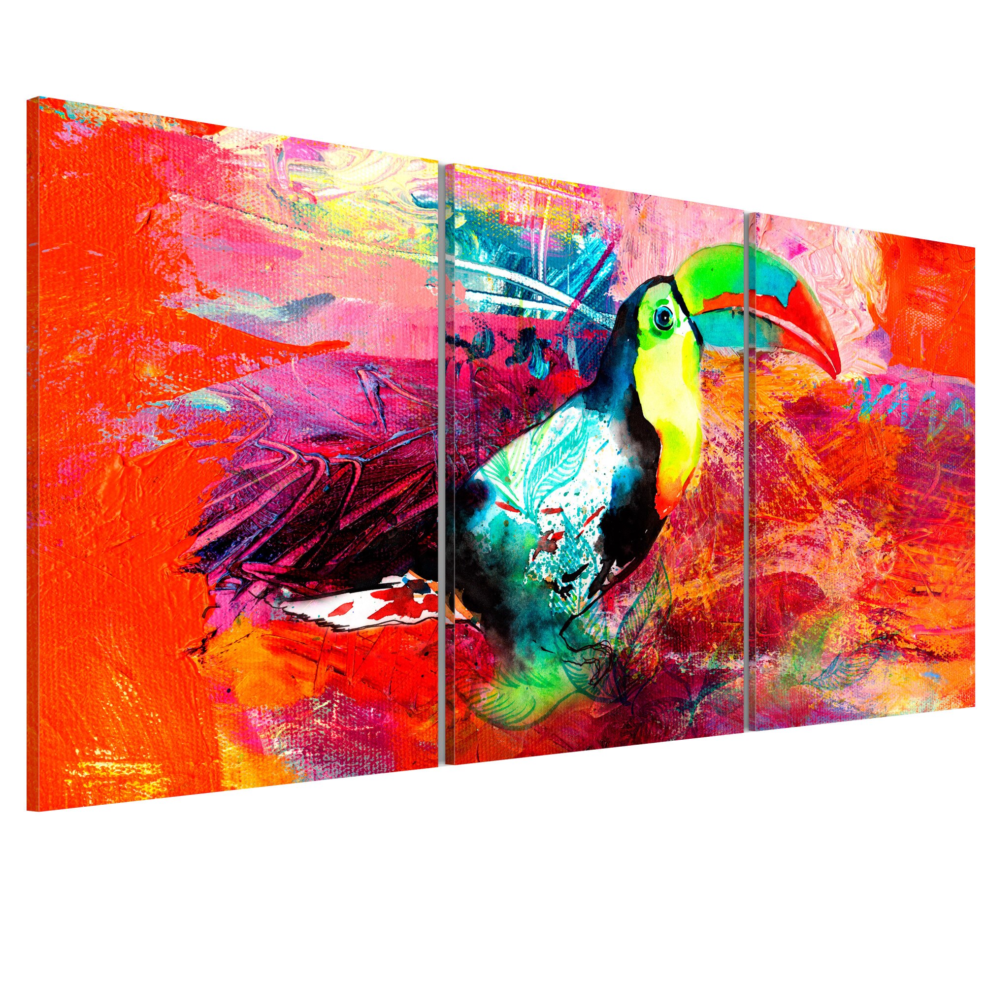 Tablou canvas 3 piese - Toucan colorat - 60 x 30 cm