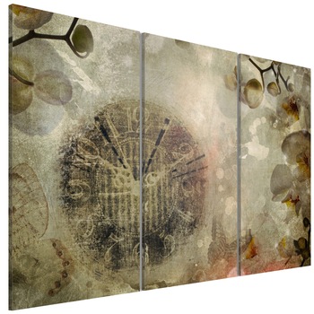 Tablou canvas 3 piese - Triptic vintage, ceas Si orhidee - 90 x 60 cm Tablou canvas 3 piese - Triptic vintage, ceas Si orhidee - 90 x 60 cm