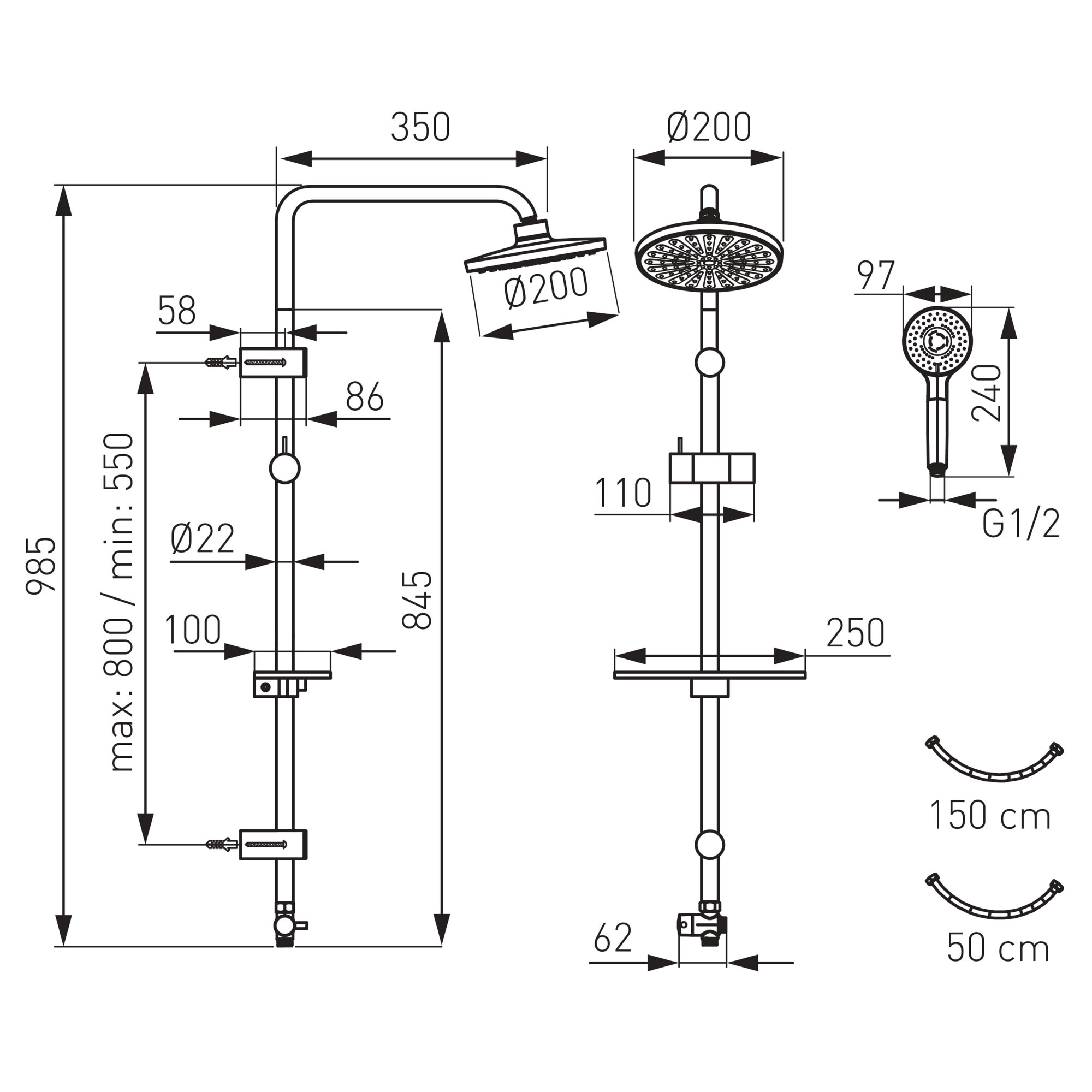 Душ комплект Vidima FERRO II, душ система FERRO Rondo, смесител вана ...