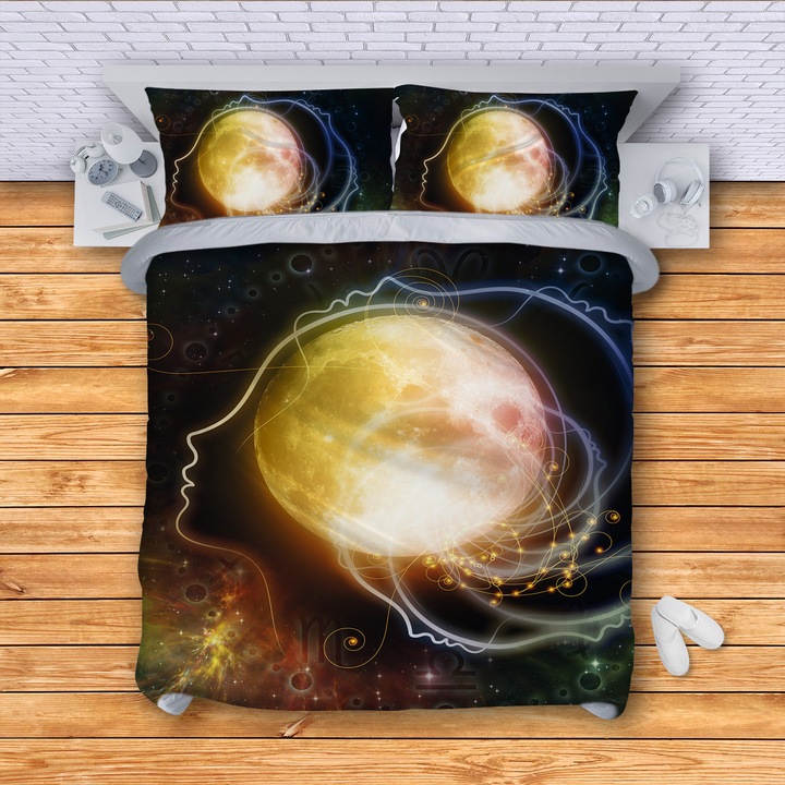 Lenjerie de pat 3DG-Textile, Model Mind, 150 x 210 cm, 3 Piese, Multicolor