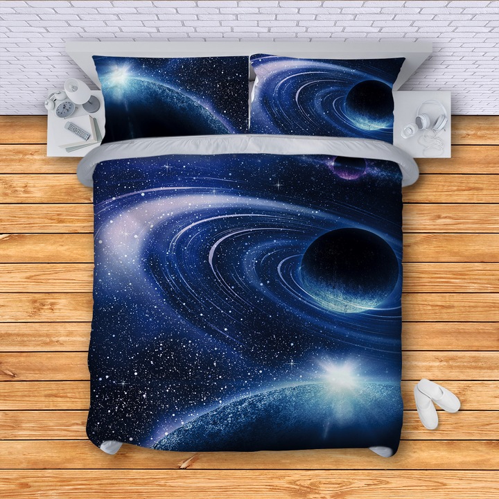 Lenjerie de pat pentru 2 persoane 3dg-textile, Model Saturn, Multicolor, 4 piese