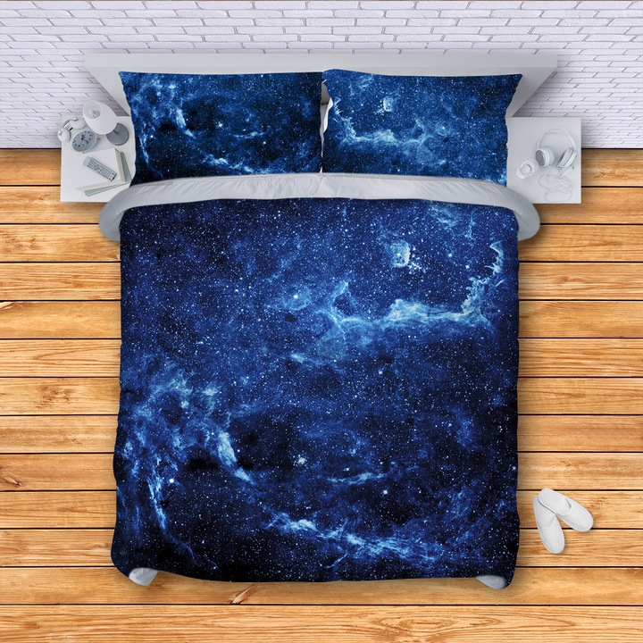 Lenjerie de pat pentru 2 persoane 3dg-textile, Model Stars, Multicolor, 4 piese