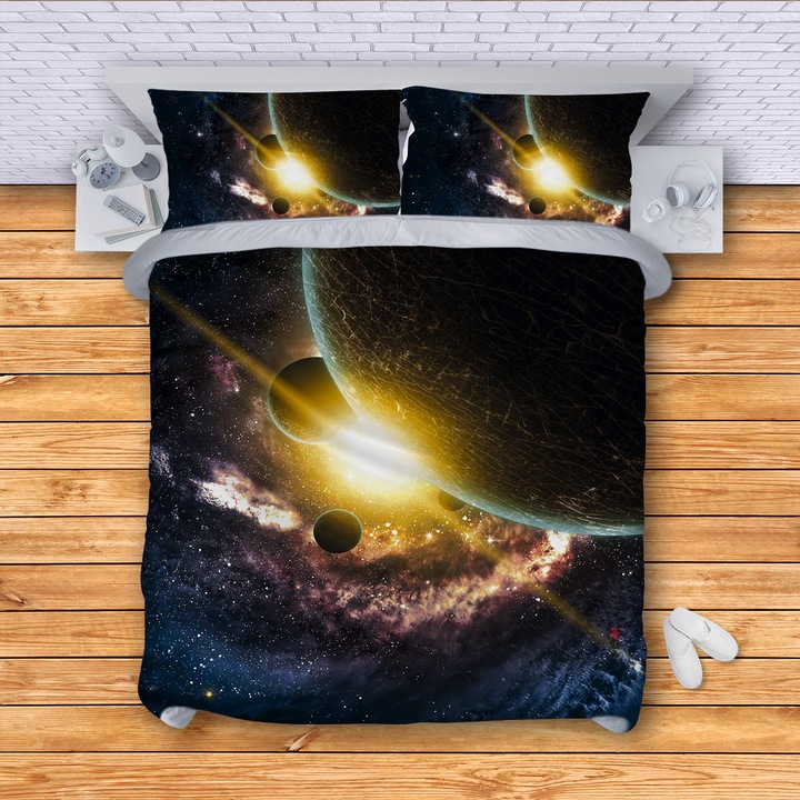 Lenjerie de pat 3DG-Textile, Model Sunrise, 150 x 210 cm, 3 Piese, Multicolor