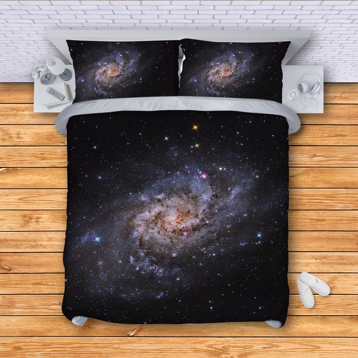 Lenjerie de pat 3DG-Textile, Model Milky Way Two, 150 x 210 cm, 3 Piese, Negru