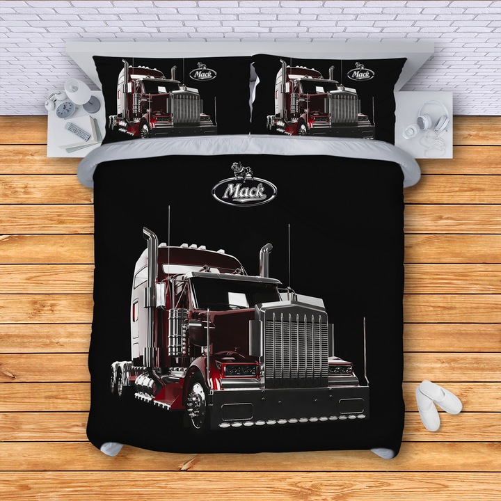 Lenjerie de pat 3DG-Textile, Model Mack, 150 x 210 cm, 3 Piese, Negru
