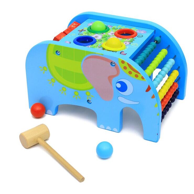 Jucarie din Lemn Numaratoare cu Sortator de Bile si Ciocanel, Elefant - Krista®