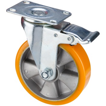 Roata Pivotanta cu Flansa din PU 12,5cm Cu Frana 130kg Evotools Roata Pivotanta cu Flansa din PU 12,5cm Cu Frana 130kg Evotools