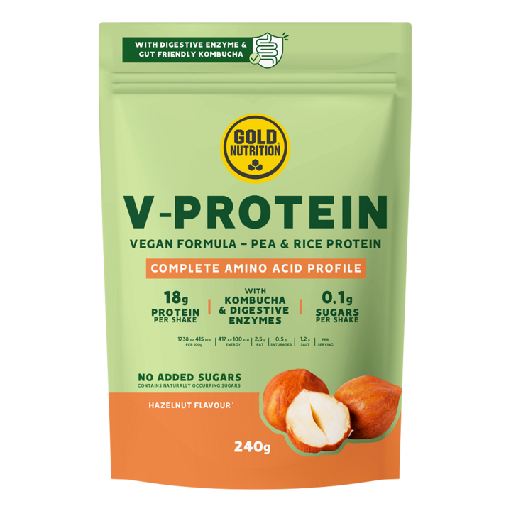 Pudra proteica vegetala, GoldNutrition, V Protein Alune de Padure, 240 g