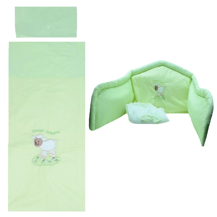 Set lenjerie de pat 4 piese 135 x 100 cm pentru bebelusi Ankras SLPSB-13, Multicolor