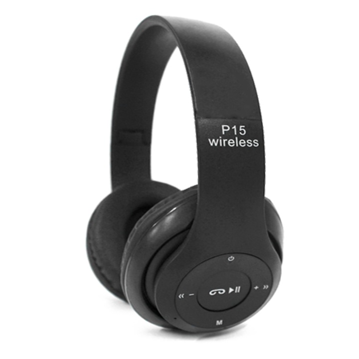 Bluetooth fejhallgató, P15, 4.2 + EDR, Fekete