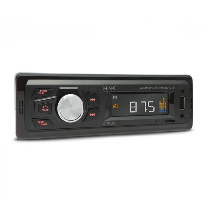 MNC радио за кола, С дистанционно и цветен дисплей, 4x25W, FM, USB, MP3, Micro SD, AUX, Черен