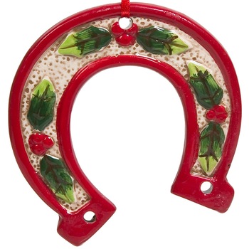 Potcoava ceramica de decorativa colorata de Craciun, DecorCasa, 8 cm Potcoava ceramica de decorativa colorata de Craciun, DecorCasa, 8 cm