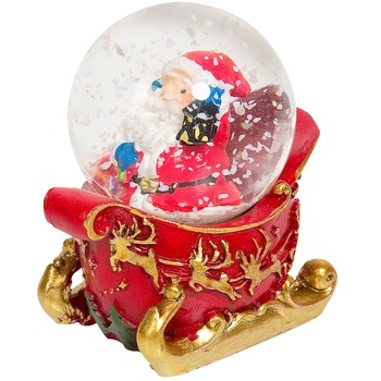 Glob zapada cu Mos Craciun in forma de sanie, DecorCasa, 4.5 cm Glob zapada cu Mos Craciun in forma de sanie, DecorCasa, 4.5 cm