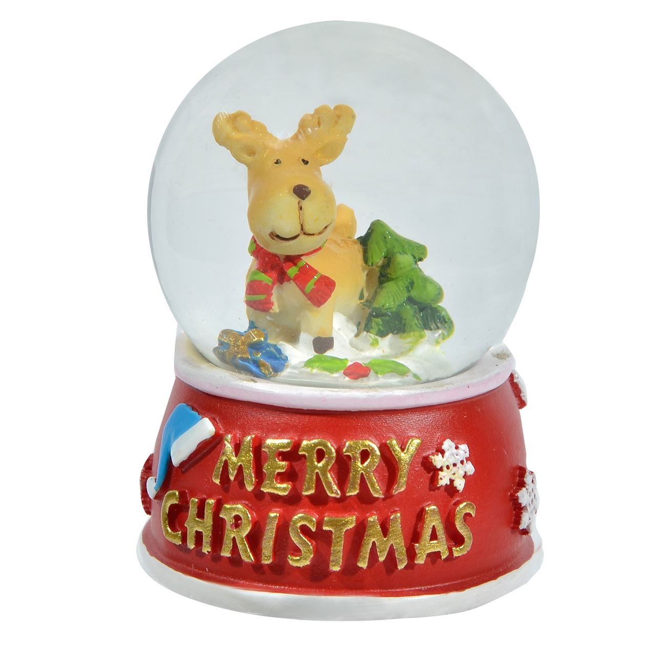 Glob de zapada cu ren si cadouri de Craciun, DecorCasa, 6.5 cm