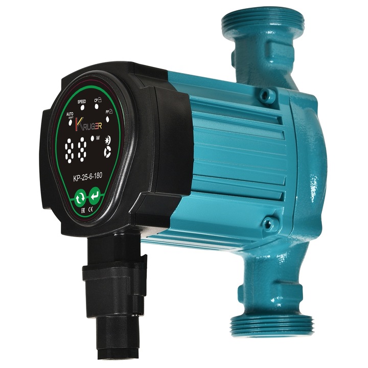 Pompa de circulatie electronica Clasa A, KRUGER, din fonta, tip 25-6-180, turcoaz / negru, 20x16x12 cm