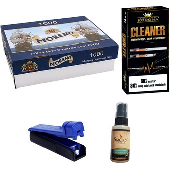 Set tuburi Moreno pentru injectat tutun 1000 bucati, aroma pentru tutun 30ml, 24 bucati filtre antinicotina si aparat pentru injectat tutun Set tuburi Moreno pentru injectat tutun 1000 bucati, aroma pentru tutun 30ml, 24 bucati filtre antinicotina si aparat pentru injectat tutun