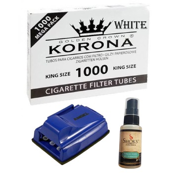 Set tuburi Korona pentru injectat tutun 1000 bucati, aroma pentru tutun 30ml si aparat triplu pentru injectat tutun Set tuburi Korona pentru injectat tutun 1000 bucati, aroma pentru tutun 30ml si aparat triplu pentru injectat tutun