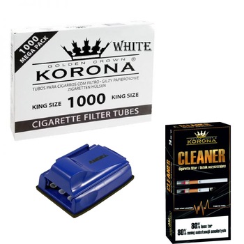 Set tuburi Korona pentru injectat tutun 1000 bucati, 24 bucati filtre antinicotina si aparat triplu pentru injectat tutun Set tuburi Korona pentru injectat tutun 1000 bucati, 24 bucati filtre antinicotina si aparat triplu pentru injectat tutun