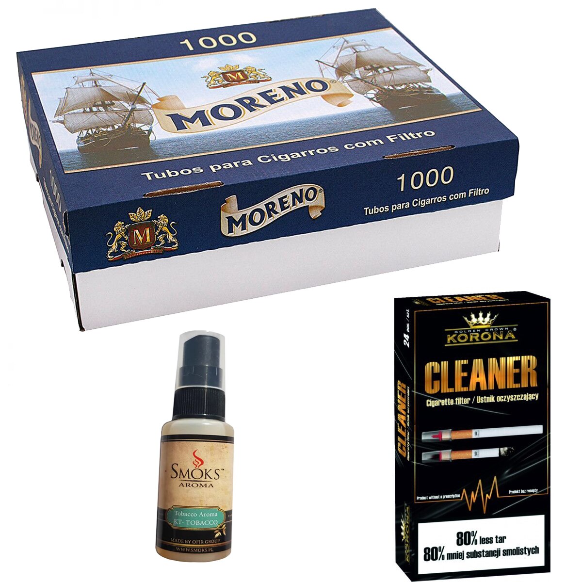 Set tuburi Moreno pentru injectat tutun 1000 bucati, 24 bucati filtre antinicotina si aroma pentru tutun 30ml