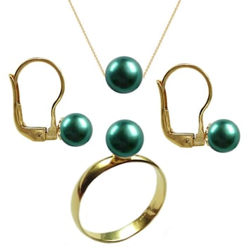 Set Aur Cercei cu Tortita, Colier si Inel cu Perle Naturale Premium Verde Smarald de 8 mm, marimea 16,5 mm Set Aur Cercei cu Tortita, Colier si Inel cu Perle Naturale Premium Verde Smarald de 8 mm, marimea 16,5 mm