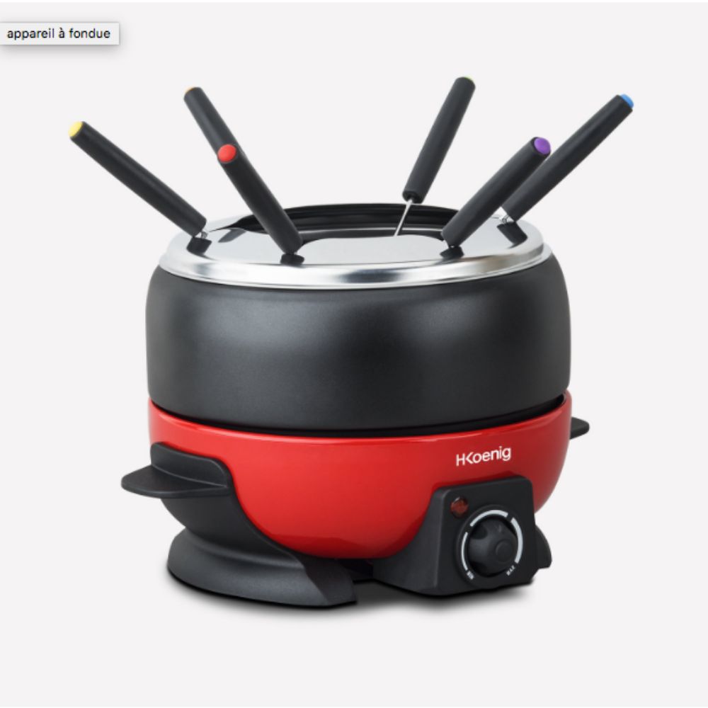 Set Fondue H.Koenig, ALP1800, otel inoxidabil, temperatura reglabila, 6 furculite, capacitate 2l, antiaderent