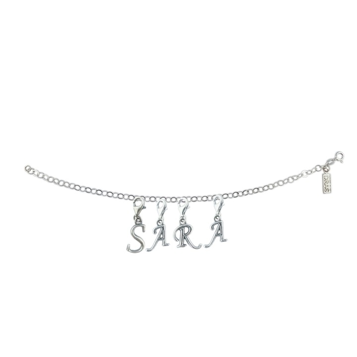 Személyre szabott ezüst karkötő Sara név ezüst betűs medálok állítható karabiner GIOTTO755 Dras