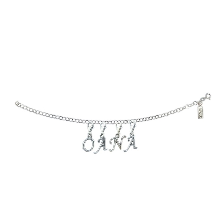 Személyre szabott ezüst karkötő Oana nevű ezüst betűs medálok állítható karabiner GIOTTO750 Dras