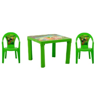 Masuta copii din plastic aditivat cu doua scaune Novokids™ Jungle Paradise , pentru interior si exterior, dimensiuni 46x46x43 cm , suprafata antiaderenta, rezistenta la apa, gaura umbrela, Verde Masuta copii din plastic aditivat cu doua scaune Novokids™ Jungle Paradise , pentru interior si exterior, dimensiuni 46x46x43 cm , suprafata antiaderenta, rezistenta la apa, gaura umbrela, Verde