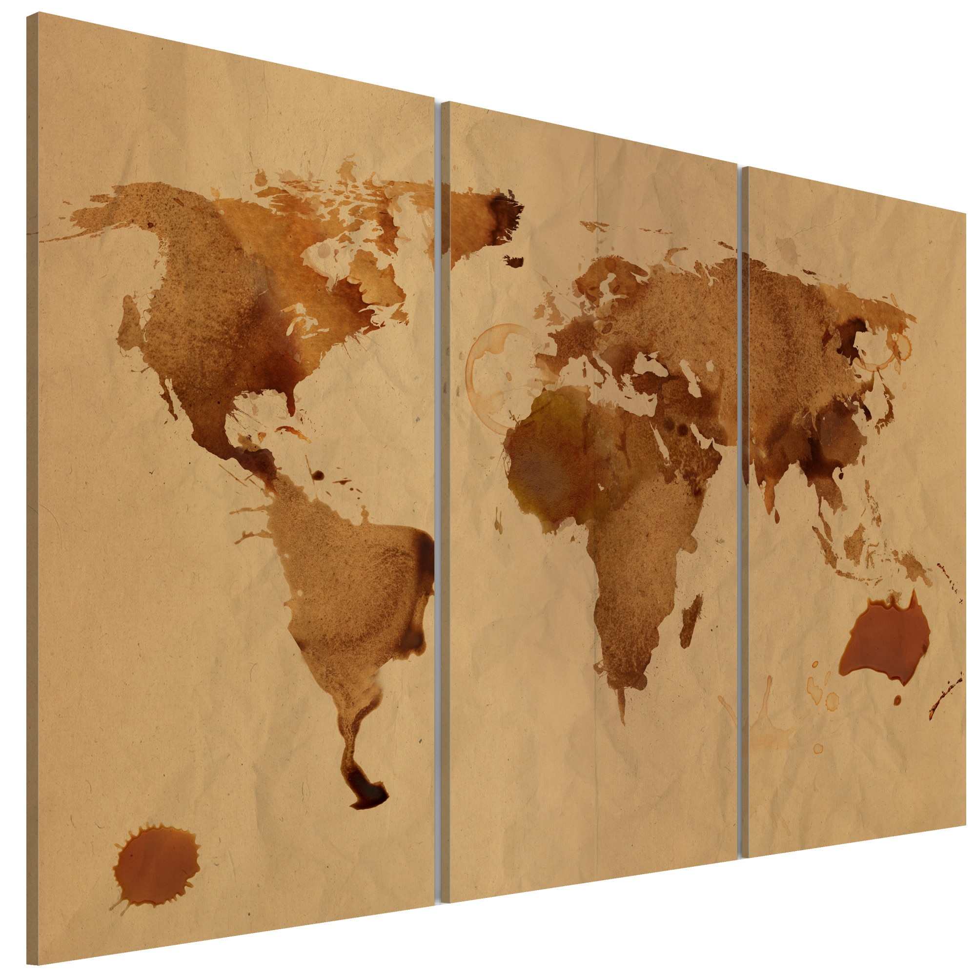 Tablou canvas 3 piese - Lumea pictata cu triptic de cafea - 90 x 60 cm