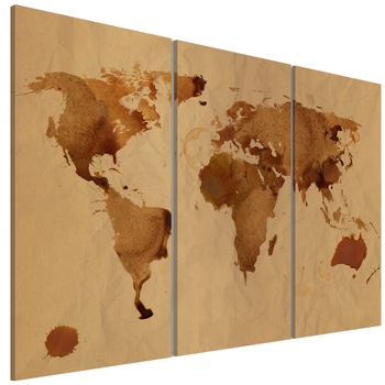 Tablou canvas 3 piese - Lumea pictata cu triptic de cafea - 90 x 60 cm Tablou canvas 3 piese - Lumea pictata cu triptic de cafea - 90 x 60 cm