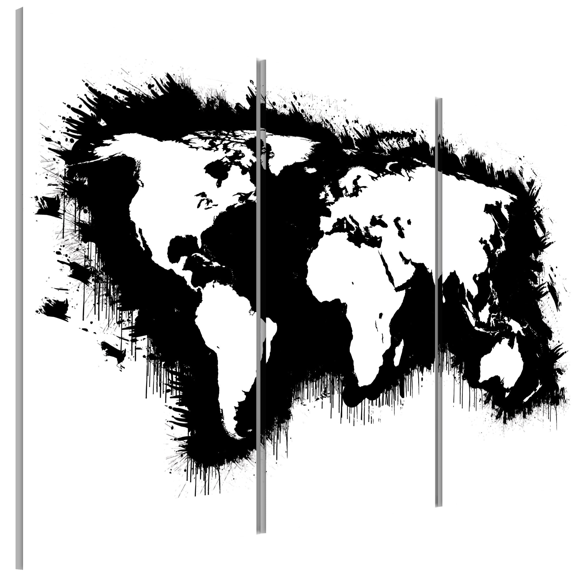 Tablou canvas 3 piese - Harta monocromatica a tripticului Lumii - 90 x 60 cm