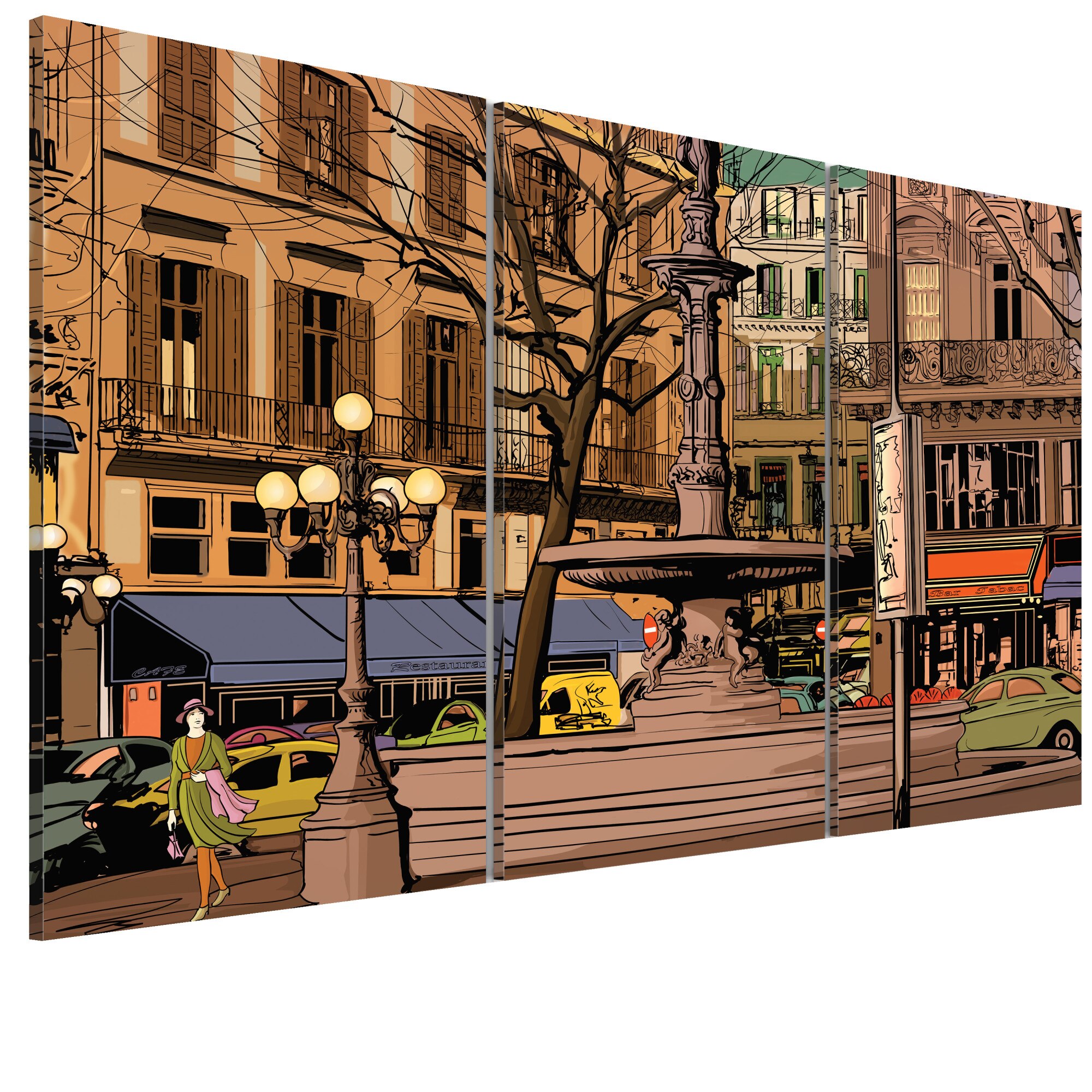 Tablou canvas 3 piese - Seara calma la Paris - 90 x 60 cm