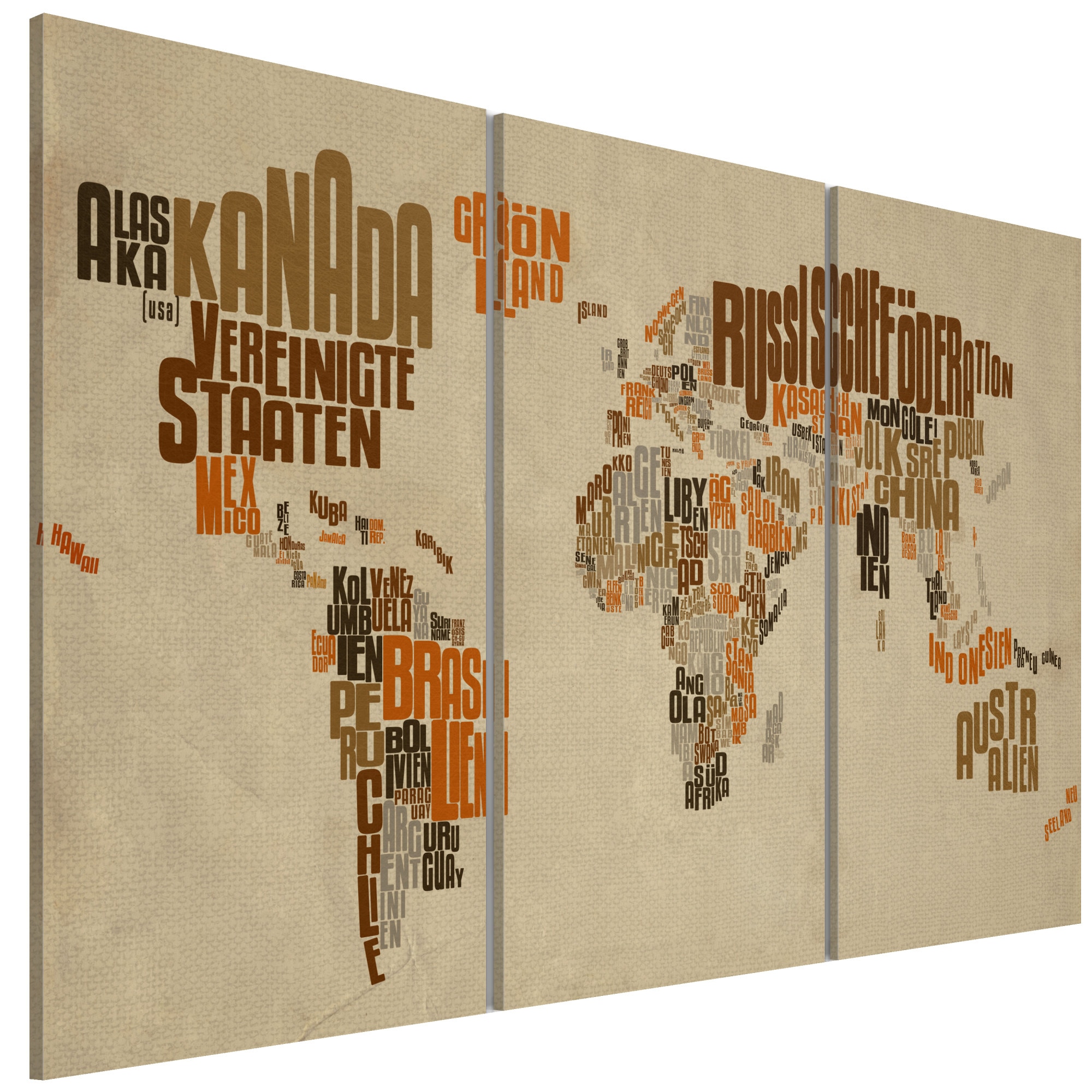 Tablou canvas 3 piese - Harta tripticului In limba germana mondiala - 90 x 60 cm