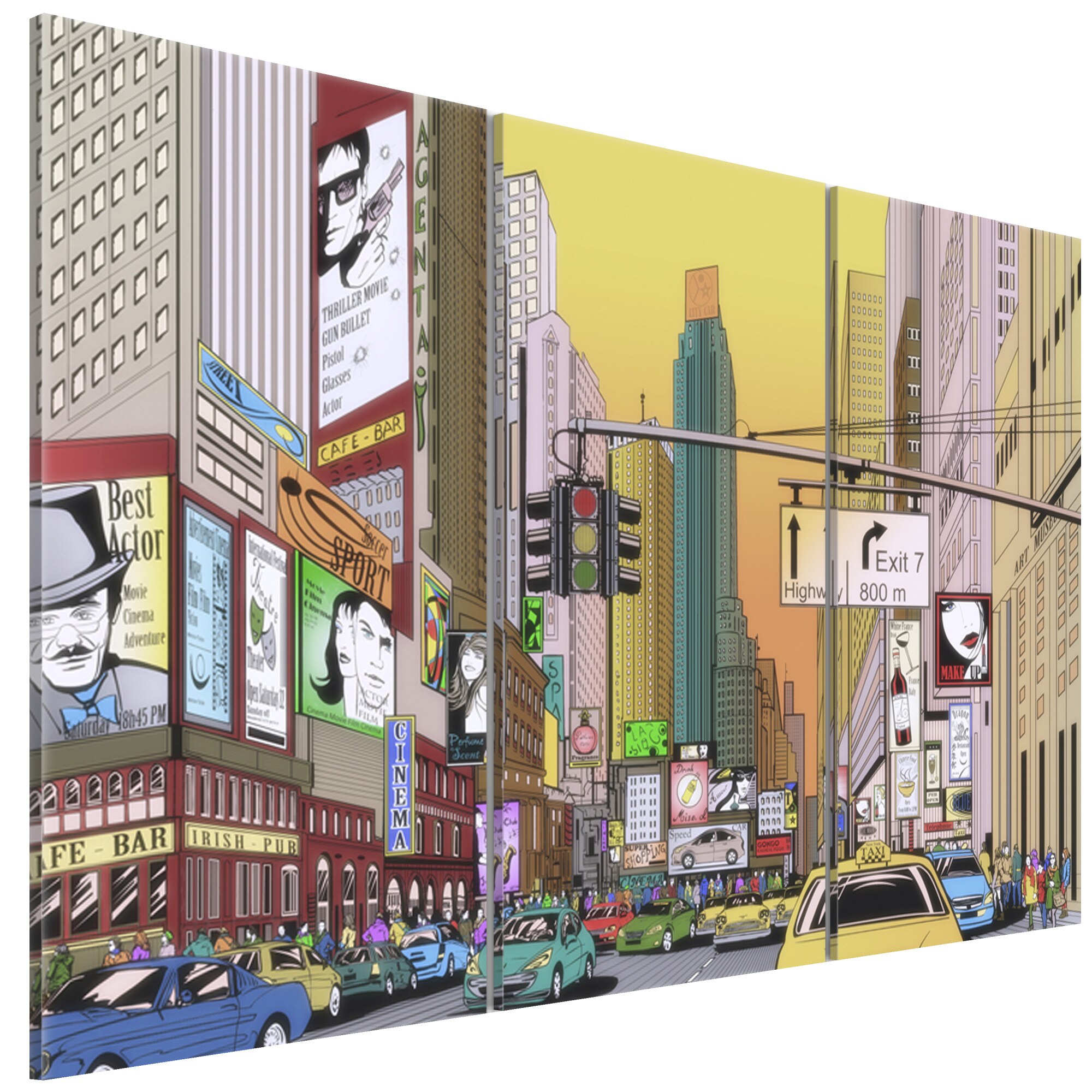 Tablou canvas 3 piese - Oras de desene animate - 90 x 60 cm