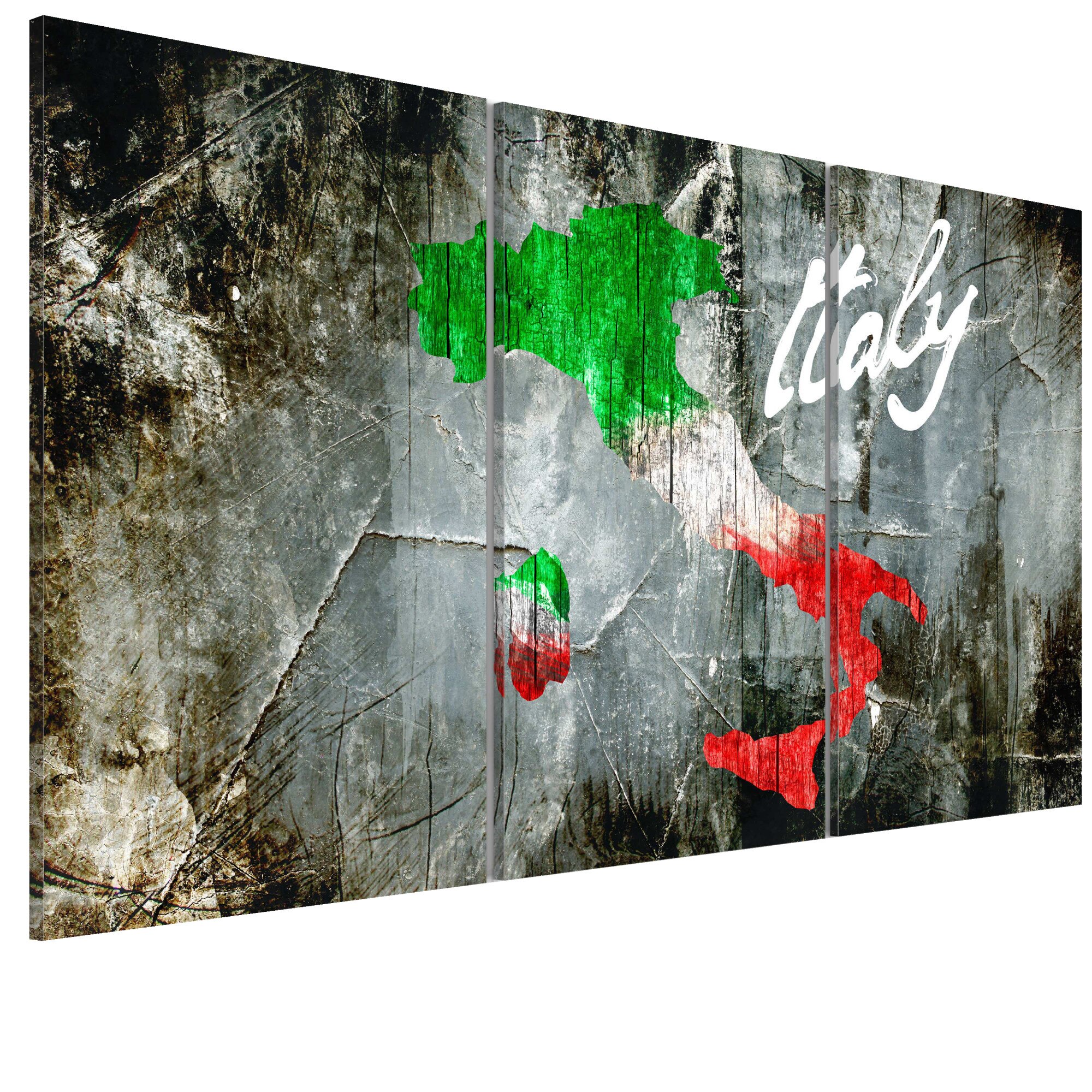 Tablou canvas 3 piese - Harta artistica a tripticului Italiei - 90 x 60 cm