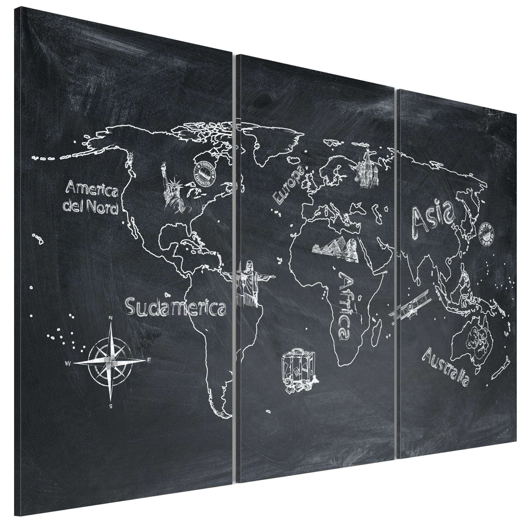 Tablou canvas 3 piese - Lectie de geografie Triptic de limba italiana - 90 x 60 cm