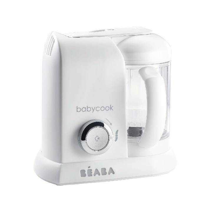Уред 4in1 за приготвяне на бебешка храна Beaba Babycook Solo, Easy Click, Звуков сигнал, 1100 мл, Без BPA, Бял/Сребрист