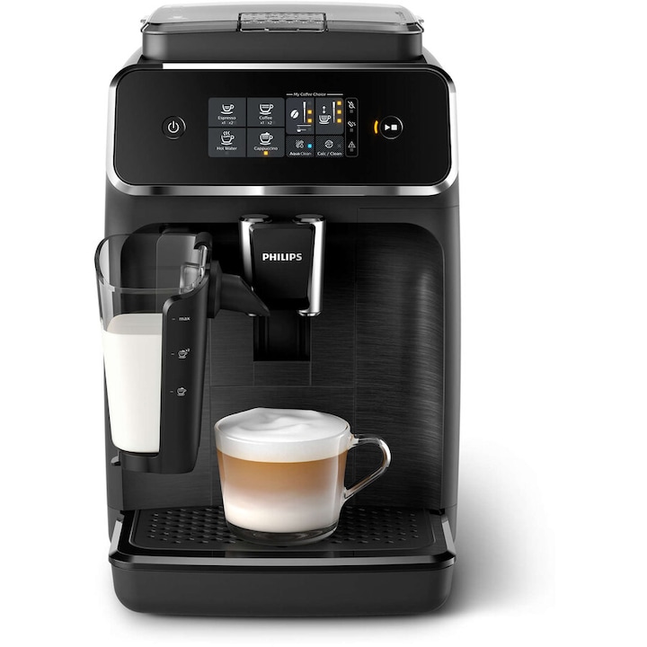 Автоматична кафе еспресо машина Philips EP2230/10 Series 2000 с разпенвач на мляко LatteGo, 1.8л, 15 бара, черна